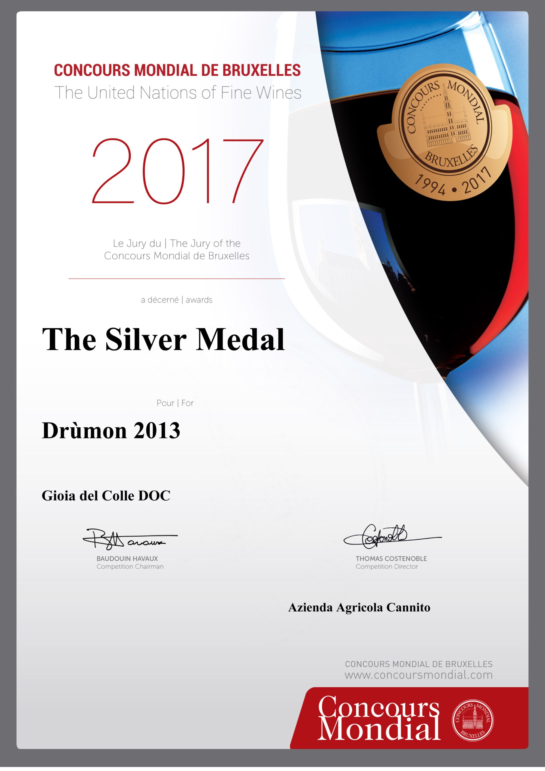 Bruxelles 2017 Wein-Award-Canntino Primitivo Drumon